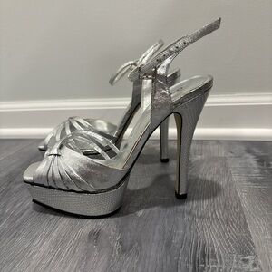 Bakers Silver Metallic Platform Slingback Heels